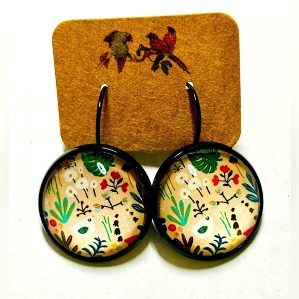 Retro Style Print French Clasp Earrings, 20mm, NWT